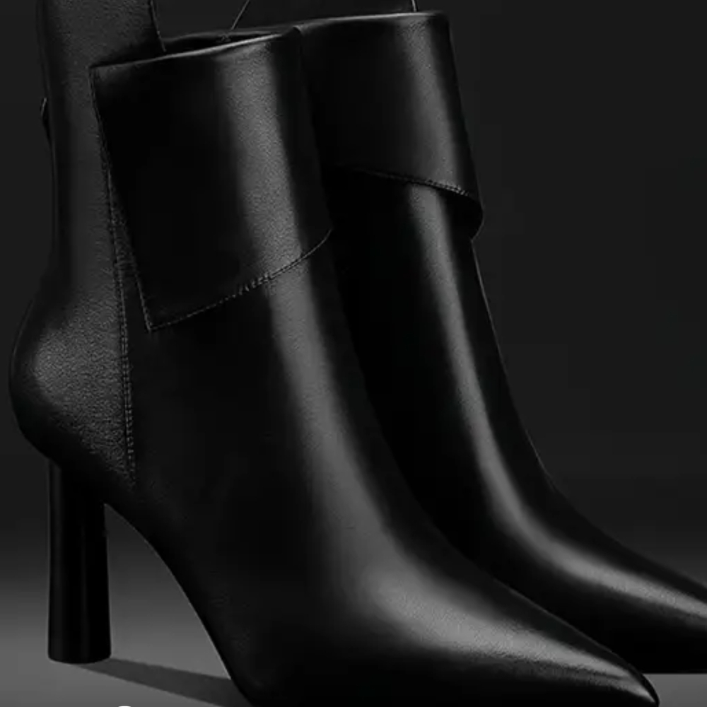 Sleek Black Leather Heeled Boots